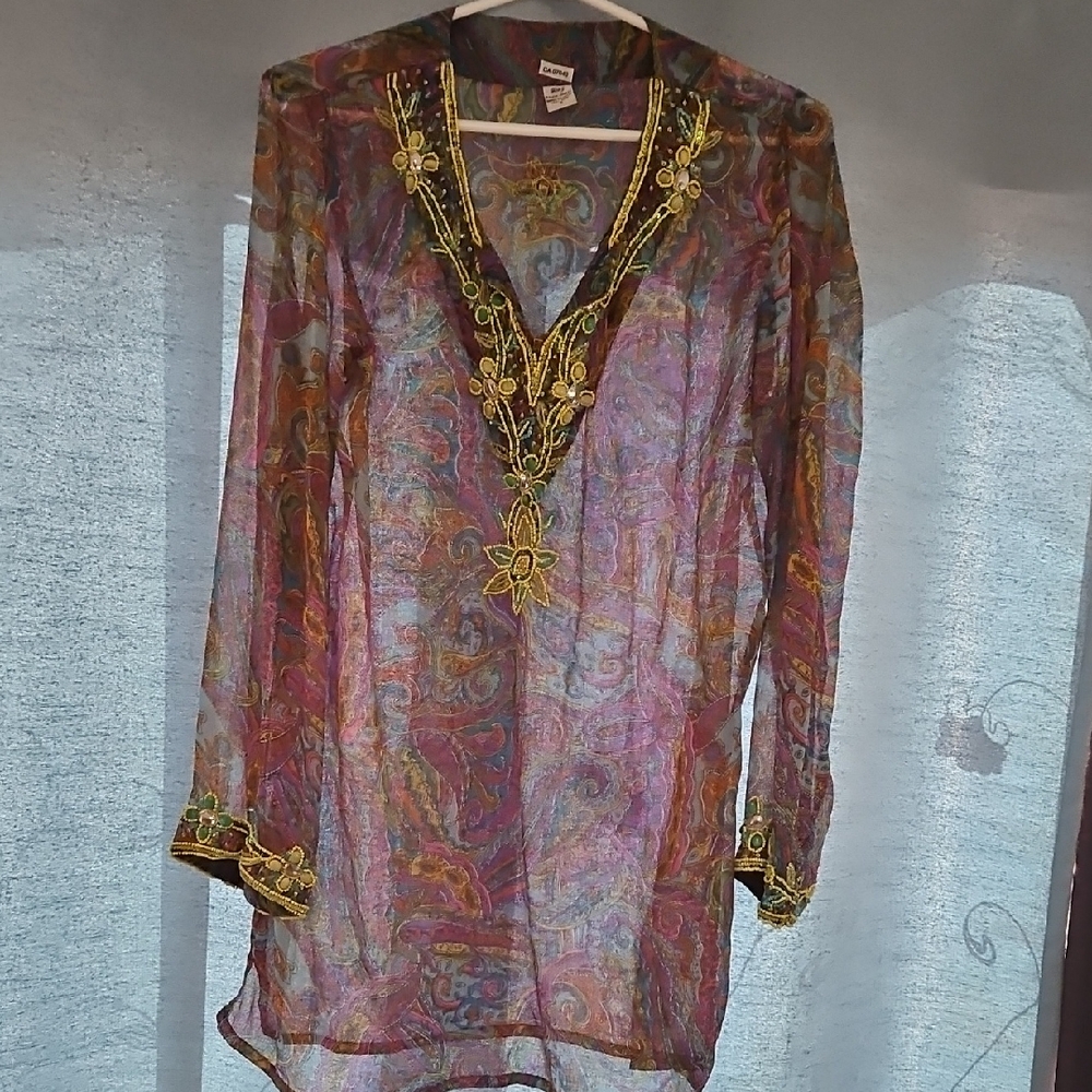 Raj Sheer Blouse with Gold Floral Embroidery